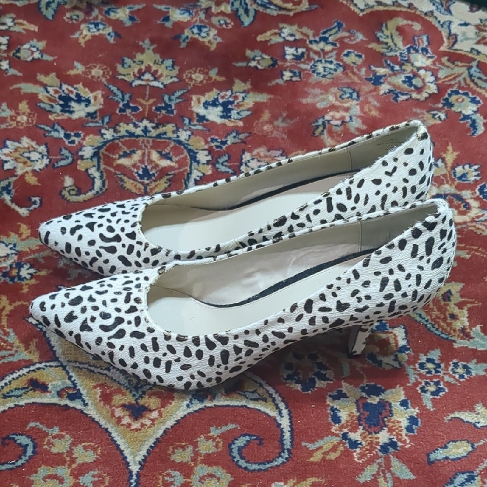 NEW Wittner White And Black Calf Hair Leopard Print Women's Kitten Heels Size 41